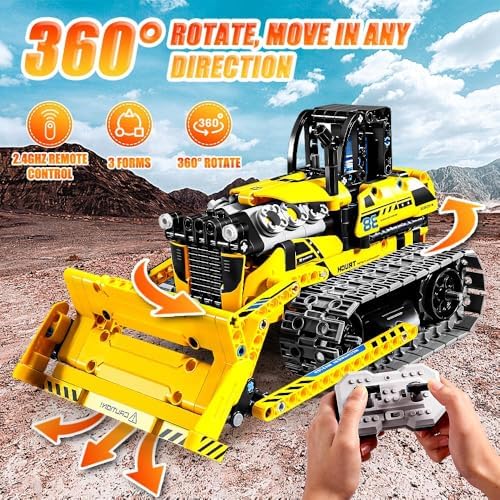 OKKIDY 3 in 1 Kids Remote Bulldozer STEM Technology Building Blocks Set Toys APP Remote Construction Blocks Engineering Excavator/Robot Ages 6-14 DIY Erector Sets for Boys and Girls-452 (PCS) - Image 2