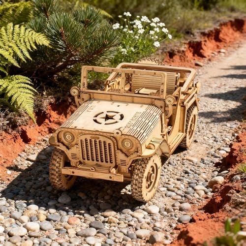 3D Wooden Puzzles for Adults,Wooden Toy for Kids and Adults,Model Building Kit,Educational Brain Teaser,Best Educational Christmas Birthday Day Gift for Friends (Wooden Jeep) - Image 3