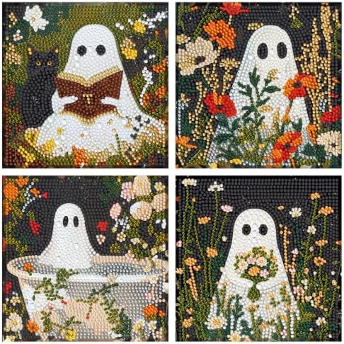 4 Pack Ghost Diamond Art Kits for Kids Ages 4-8-12, without Frame by YarnWhimsy