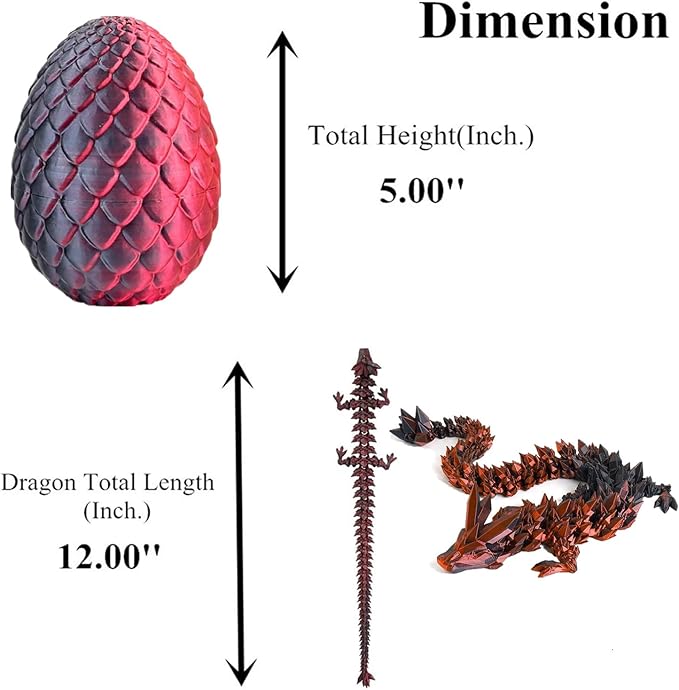 3D Printed Dragon Fidget Toys Dragon Egg 12inch Flexible Dragon Toy 3D Printed Dragon Egg with Articulated Dragon Inside Fidget Toys for Autism/ADHD Easter Toys Gifts (BlackPurple)