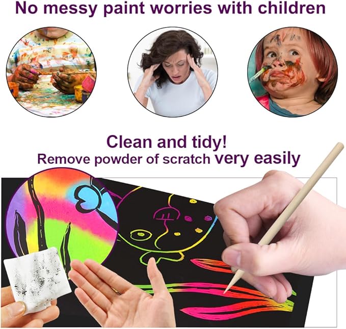 FUNNYB&G Rainbow Scratch Paper Art for Kids - 60 Pcs Magic Rainbow Scratch Paper Off Set Scratch Easter Crafts Arts Supplies Kits Pads Sheets for Party Games Halloween Christmas Birthday Gifts