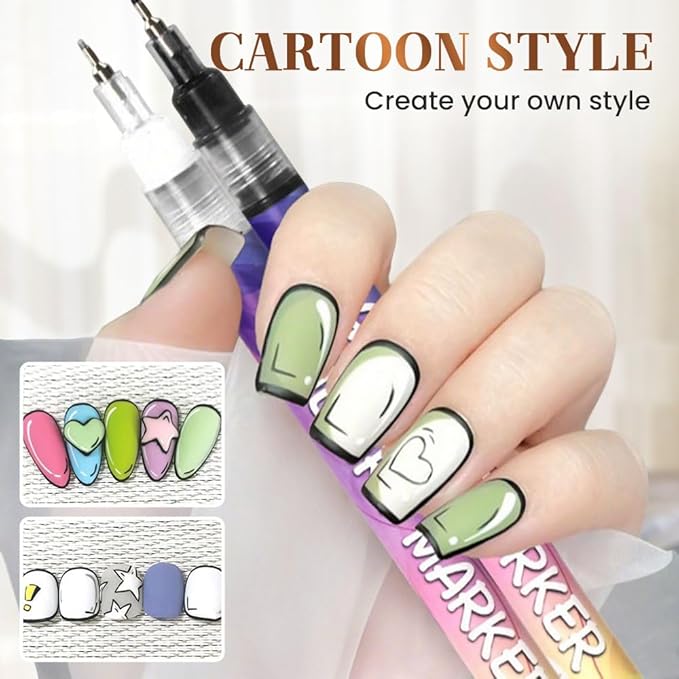 12 Colors Nail Art Pens Set, 2025 New Nail Art Markers Polish Pen for 3D Nail Art, Nail Art Tools for Dotting Drawing Painting Point Liner DIY (2 sets)