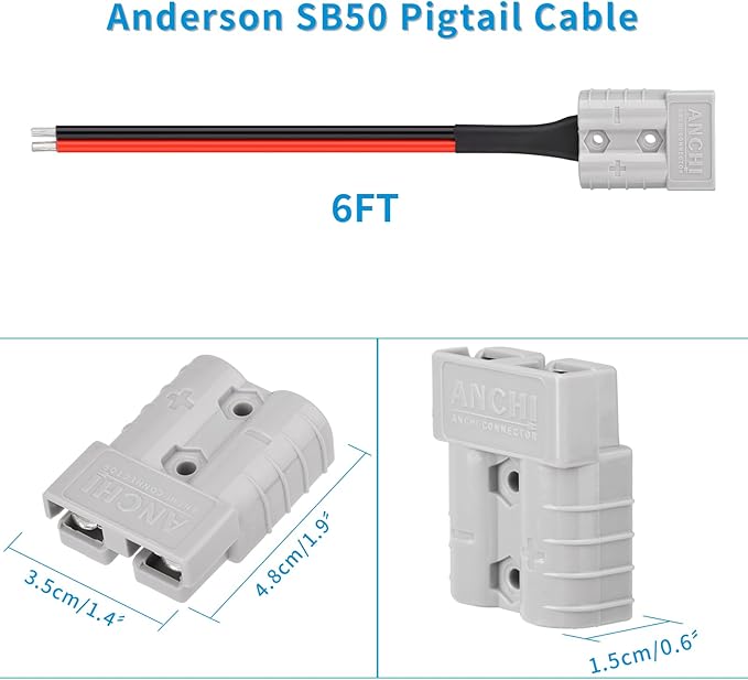 10AWG 6FT Anderson Connector 50 Amp Cable,Anderson SB50 Plug Quick Connector Cable for Solar and Wind Energy Systems Battery Connections Forklifts