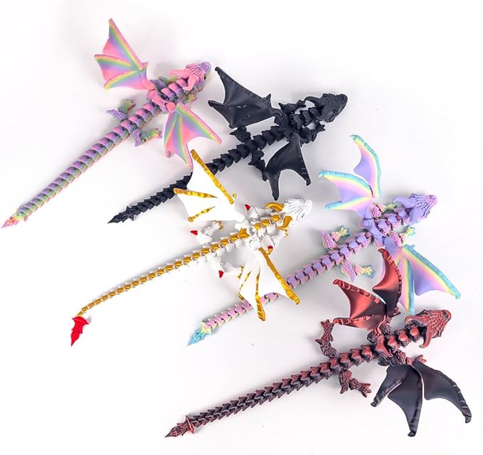 3D Printed Dragon with Wings,3D Printed Animals Toys, Fidget Dragon Toys, Flexible Articulated Winged Crystal Dragon Model,Desktop Pet Deco, Stocking Stuffers (Matte-Rainbow)