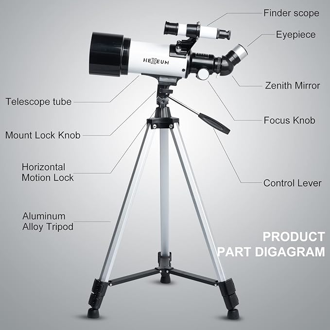 Telescope for Kids & Adults - 70mm Aperture 500mm AZ Mount Fully Multi-Coated Optics Astronomical refracting Portable Telescopes, with Tripod Phone Adapter, Carrying Bag, Remote Control White