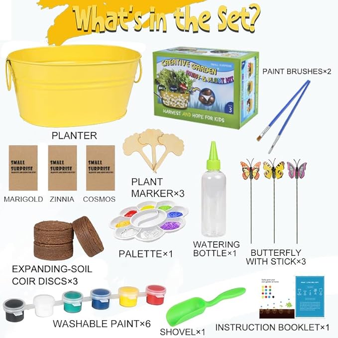 Paint & Plant Flower Gardening Kit - Gifts for Girls Ages 8-12, Arts and Crafts for Kids Ages 8-12, Kids Gardening Set, Birthday Toys Christmas Gifts for Girls Boys Ages 4 5 6 7 8 9 10 11 12