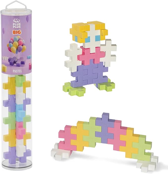 PLUS PLUS Big – Open Play Tube – 15 Piece Pastel Color Mix – Construction Building STEM/STEAM Toy, Interlocking Large Puzzle Blocks for Toddlers and Preschool