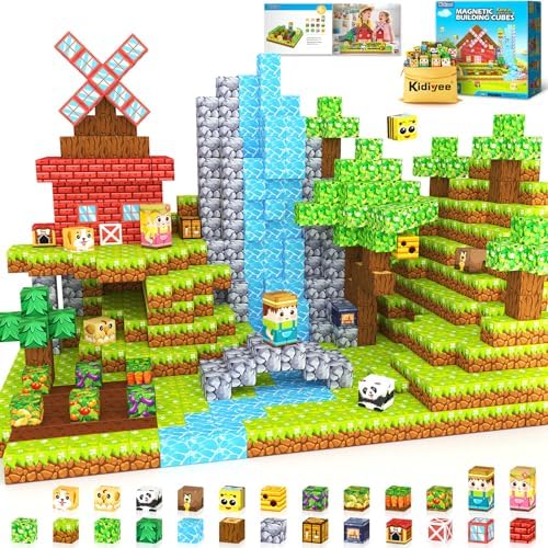 Magnetic Blocks, Build Mine Magnet World Forest Farm Edition, Magnetic Building Blocks for Kids Ages 4-6 6-8 8-12, Sensory STEM Toys for Boys & Girls by MineMagnetWorld