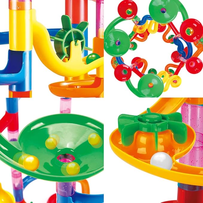 WEofferwhatYOUwant Marble Run Set – 169 Piece STEM Track Building Toy for Kids Ages 3+ with Glass & Color Marbles, Pink Connectors, Instruction Sheet | Creative Maze Tower Game for Learning & Fun