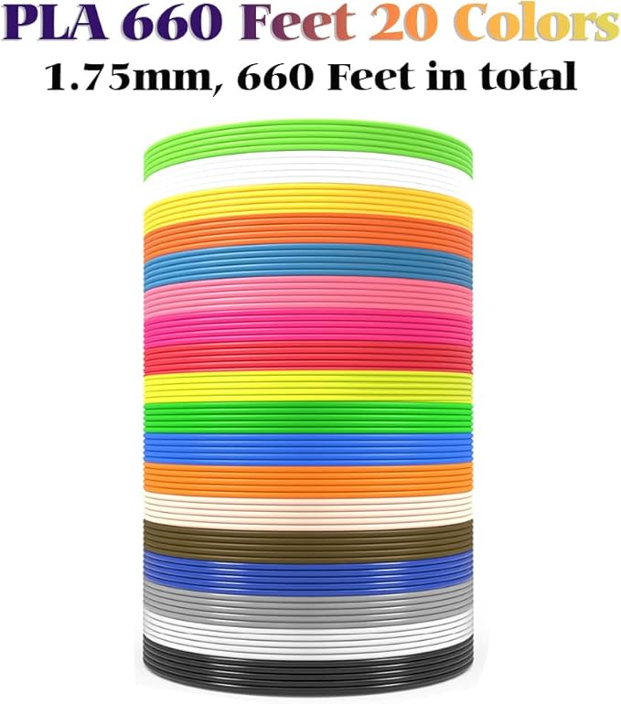 20 Colors 660 Feet 3D Pen Filament, Each Color is 33 feet, 1.75mm PLA 3D Pen Refills for 3D Printing Pen, Compatible with MYNT3D SCRIB3D 3D Printing Pen, Not Support for 3Doodler Pen