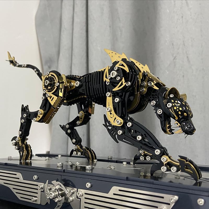 Punk DIY Mechanical Metal Assembly 3D Animal Cheetah Leopard Stainless Steel Puzzle Model kit for Adults and boy Toy Gift (Black) - Image 3