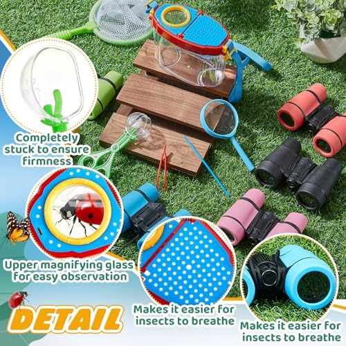 VioraWhite 6 Sets Bug Catcher Kit for Kids Outdoor Explorer Kit Summer Bug Collection Kit with Kids Binoculars Butterfly Net Magnifying Glasses Tweezers Bug Observation Containers with Shoulder Strap - Image 3
