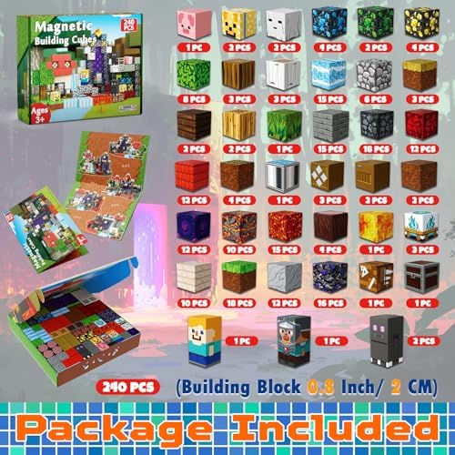 240 PCS Magnetic Blocks - Magnetic Building Block, Stacking Magnet Building Cubes for Kids, Magnetic Construction Toy for Boy Girl, STEM Montessori Sensory Toy Ages 3-12 Years Old Birthday Gift - Image 2