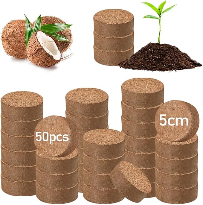 Legigo 50 PCS 50mm Coco Coir Pellets Potting Soil Mix- Compressed Coconut Coir Discs Seed Starting Soil Pellets, Coco Peat Soil Pods for Indoor & Outdoor Plants, Gardening Herbs Bonsai and Vegetables