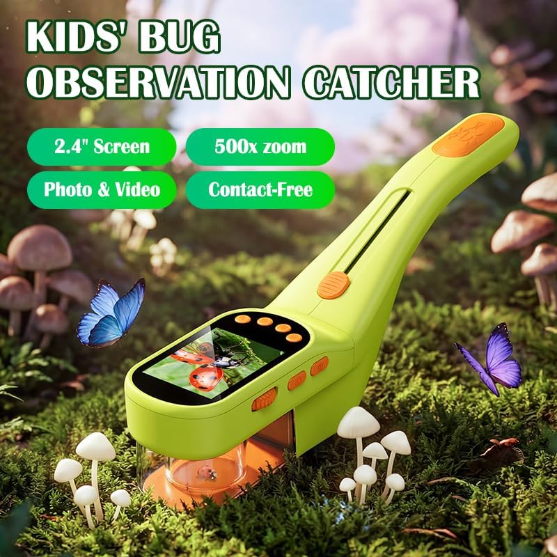 SIIOOE Bug Catcher Microscope for Kids Outdoor: STEM Toys with 500X HD Zoom - Birthday Gift for Boys Girls Age 3-12 - Handheld Nature Explorer Kits for Summer Camping Lemon Yellow - Image 2