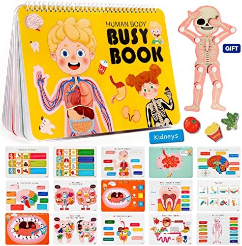 Freebear Montessori Busy Book for Kids, Human Body Anatomy Book for Toddlers, Preshool Kindergarten Learning Activities, Autism Sensory Toys, Travel Toys, Gifts for Girls and Boys 4 5 6 7 8 Years by FreeBear