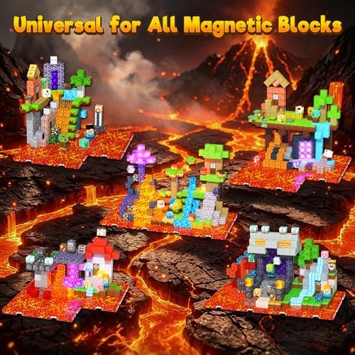 8PCS 4" x 4" Magnetic Building Block Base Plates for Kids, Strong Grip Magnetic Tiles Base Compatible with Most Popular Magnetic Blocks & Cubes, STEM Educational Toys for Boys Girls Ages 3+ (Lava) - Image 4