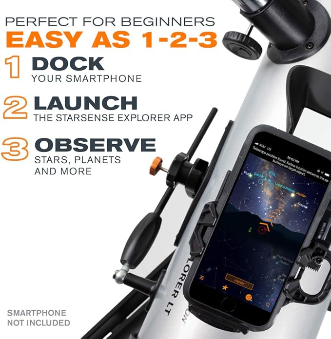 Celestron StarSense Explorer LT 114AZ App-Enabled Telescope – 114mm Newtonian Reflector with Smartphone Dock & StarSense App – iPhone & Android Compatible – Easy-to-Use for Beginners