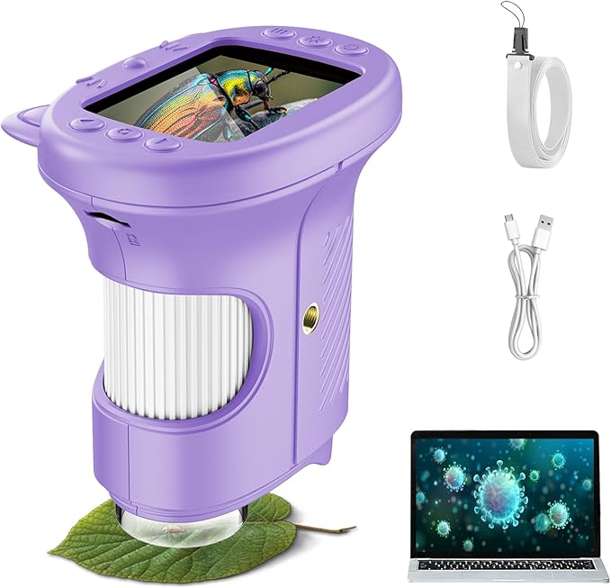 Kids Microscope, 1000X Portable Digital Microscope with 2.4″ IPS Screen & 8 LEDs, USB Rechargeable, STEM Educational Science Kit Toys, Best Christmas Birthday Gifts for 4-12 Year Old Children