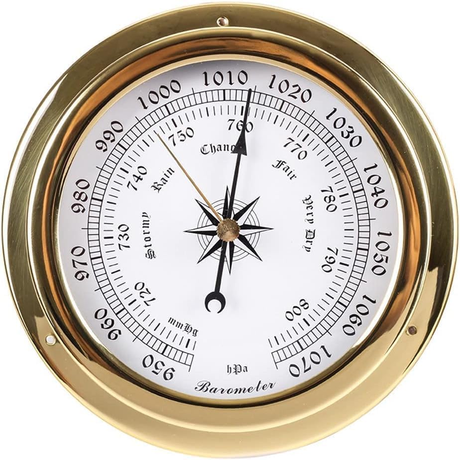 4Pcs Portable Weather Station Set - 5.7in Brass Case Barometer Thermometer Hygrometer Clock (Wall-Mounted/Marine Boat Accessory) - Image 3