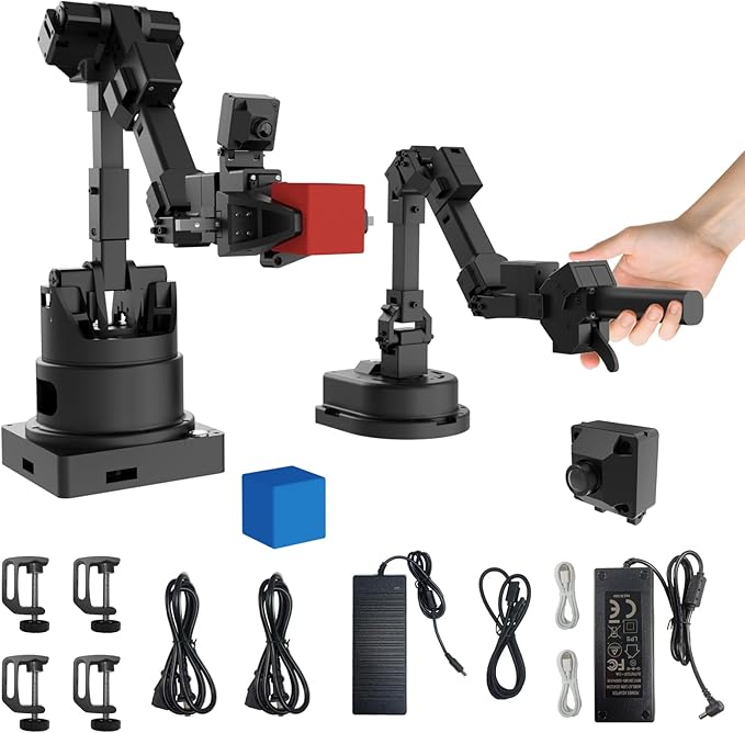 AI Robotic Arm Kit with Servo, Collaborative Embodied Intelligent Arm, Compatible with Hugging Face/LeRobot/Aloha Kit, AI Visual Recognition, Movelt, Imitation Learning, ROS Education with Gripper