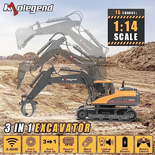 kolegend RC Excavator 3-in-1 Remote Control Excavator for Kids & Adults - Image 2