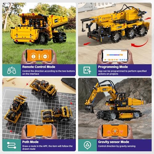 DOLIVE 5 in 1 STEM Building Block Set, App & Remote Control Construction Vehicle Kit, DIY Excavator Crane Truck Bulldozer Roller, Educational Birthday Gift for Kids 8-14 Years Old - Image 5