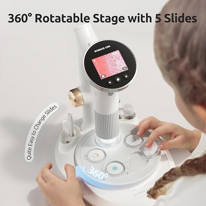 Science Can Microscope for Kids, 2-in-1 Handheld Microscope with 2.5" HD Screen, Photo & Video Recording, STEM Toys Educational Science Kit for Kids Ages 8-14, 8GB SD Card Included