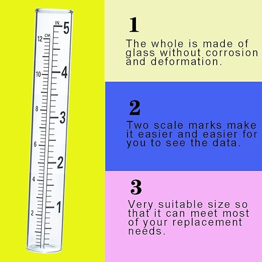 4 PCS Rain Gauge Glass Replacement Tube, Glass Rain Gauges Replacement Tubes Best Rated for Yard Garden Outdoor Lawn, 5 inch with Tube Brush