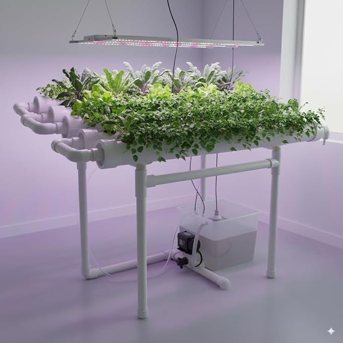 Hydroponic Grow Kit, 1 Layer 36 Plant Sites 4 Food-Grade PVC-U Pipes Hydroponics Planting System with Water Pump, Pump Timer, Nest Basket and Sponge for Leafy Vegetables