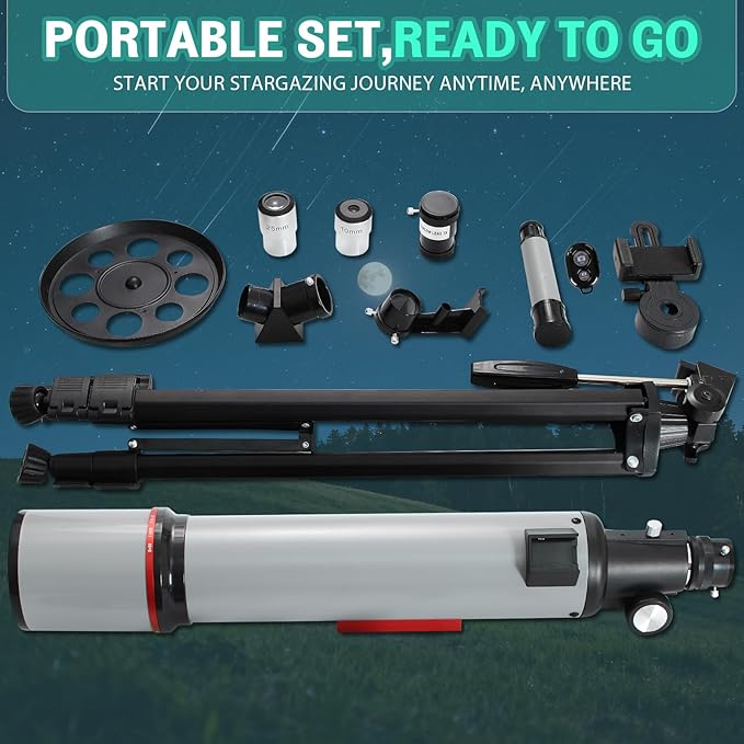 Telescope for Adults High Powered - Portable Astronomy Telescope for Kids & Beginners - 90mm Aperture 600mm Refractor Profesional Telescopes with Phone Adapter Tripod Carry Bag