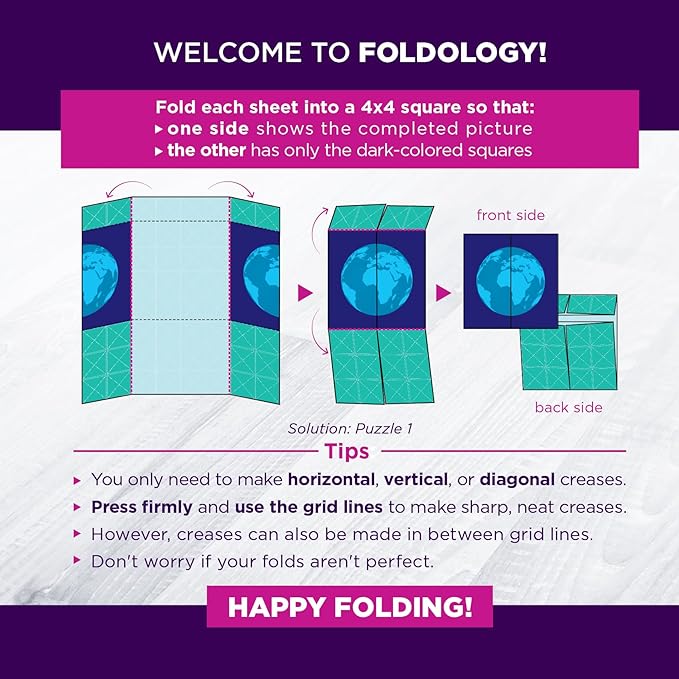 FOLDOLOGY 1&2 Combo Pack - The Origami Puzzle Game! Brain Teasers for Tweens, Teens & Adults | Fold The Paper, Complete The Picture | Stocking Stuffers, Gift for Ages 10+ | 200 Challenges