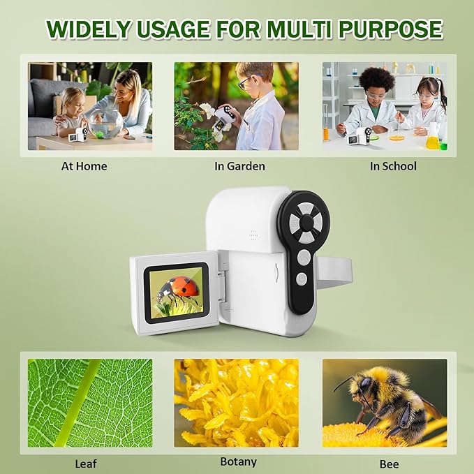 1000X Handheld Microscope for Kids, 4K 2.0" Screen Mini Pocket Microscope with 6 Adjustable LED Lights, Edu STEM Science Christmas Birthday Gifts for 8 9 10 11 12 Year Old Boy Girl