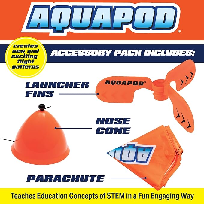 Original AquaPod Water Bottle Rocket Launcher Ultimate Accessory Pack - Soar to New Heights w Launcher Fins, Parachute, & Nose Cone - Fun & Educational STEM Toy- Great Science Gift & Activity for Kids