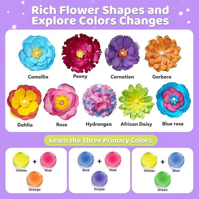 ROOCHKD Arts and Crafts for Kids, Paper Flowers Science Kit Magic Dyeing Flowers Crafting Color Changing Art Project, Stocking Stuffers Gifts for Birthday Thank You Christmas, Toys for Ages 5-12yrs