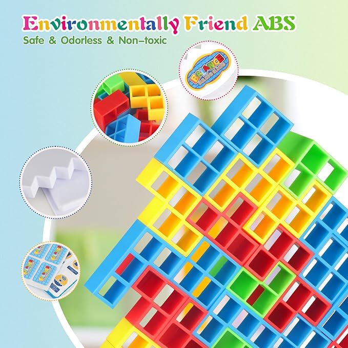 48Pcs Tetra Tower Game, Family Board for 2 Players Family Games, Christmas Stocking Stuffers for Teen Boys, Girls, Kids, Adults, Building Blocks Balance Games Toys for Family and Classroom