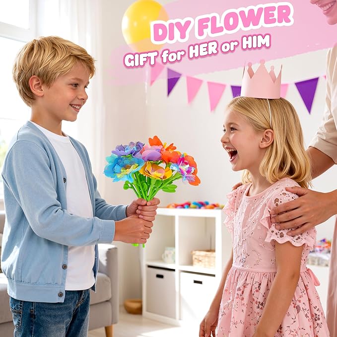 beefunni Flower Bouquet Craft Kits, DIY Arts and Crafts for Kids 4-6-8, Upgrade Colorful Flowers Toys for 4 5 6 7 8+Year Old Girl Birthday Gifts Ideas,Toddler Creative Educational Activities