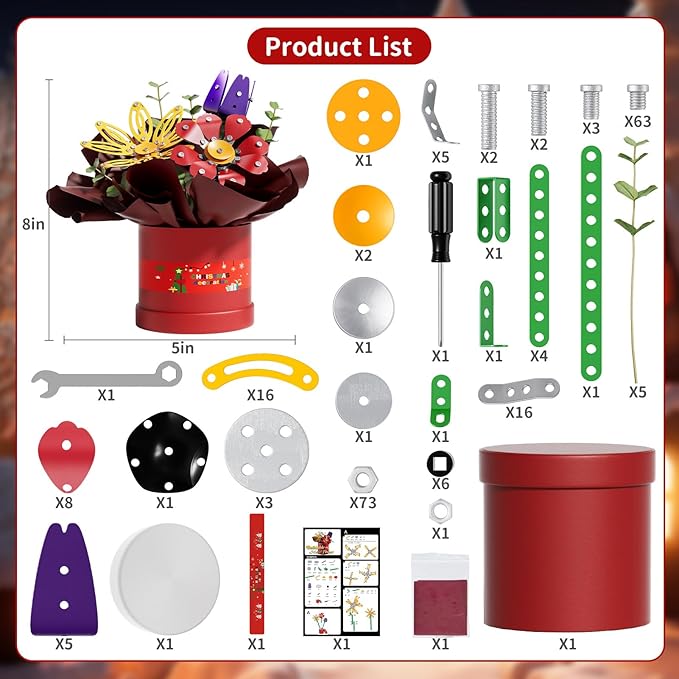 229Pcs Metal Flower Bouquet Kit, Flowers Garden Building Set Toys for Kids Ages 8-12, STEM Project Building Toy with Storage Box, Birthday for Girls 8 9 10 11 Years Old