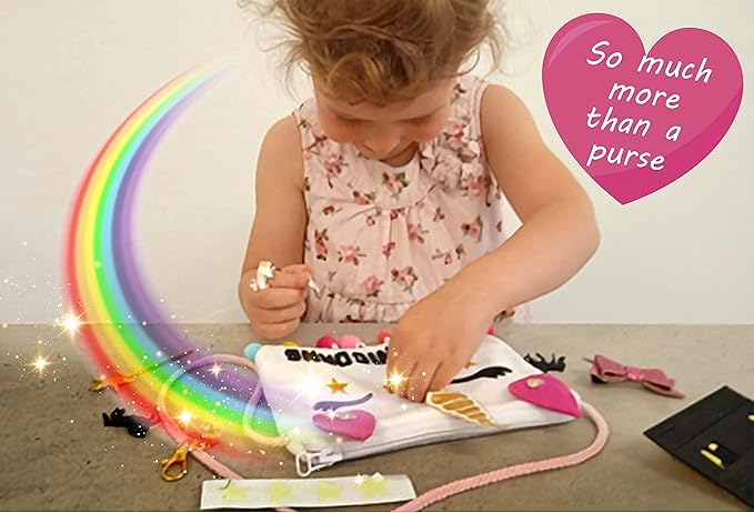 Make Your Own Unicorn Purse Kit, Arts and Crafts for Kids, DIY Unicorns Gifts for Girls Ages 3 4 5 6 7 8 Years and Up (No Sewing Needed), Magical Unicorn Toy Bag, Creative Girl's Project