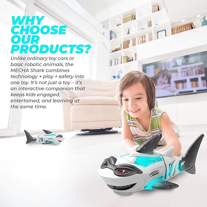 Shark Toy Interactive Crawling Shark Toys with Music and Lights, Auto-Direction Change Crawling Walking Toy Gift for Infants Toddlers 3 4 5 Year Old, Boy Girl Birthday