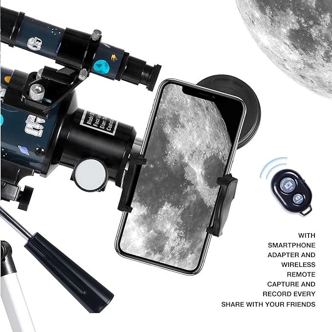 Telescope for Adults Astronomy, 70mm Aperture 300mm Focal Length Portable Astronomical Telescope for Beginners Age Over 8 Years Old with Wireless Remote Carry Bag Tripod, Space
