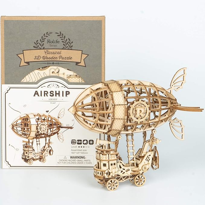 Rolife 3D Wooden Puzzle Airship for Kids and Adults - Model Building Kit, Educational Brain Teaser, Ages 8-10 (7.1in*5in*6.5in)