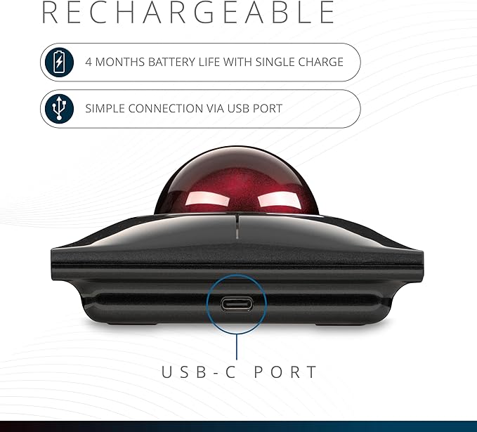 Kensington SlimBlade™ Pro Wireless Trackball, Rechargeable Battery, Bluetooth 2.4GHz Connection Options (K72080WW)