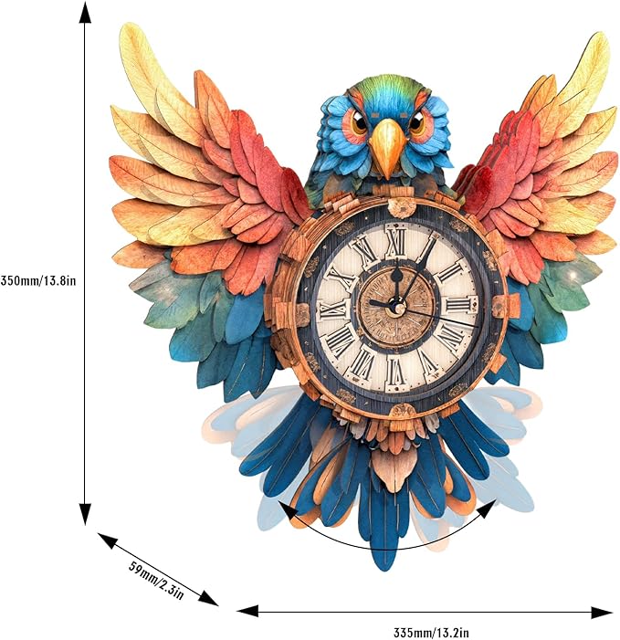 3D Puzzles for Adults Clock-Parrot Design Model Kit-Mechanical DIY Pendulum Clock with Roman Numerals-Desk Home Office Decor Personalized Gift for DIY Lovers