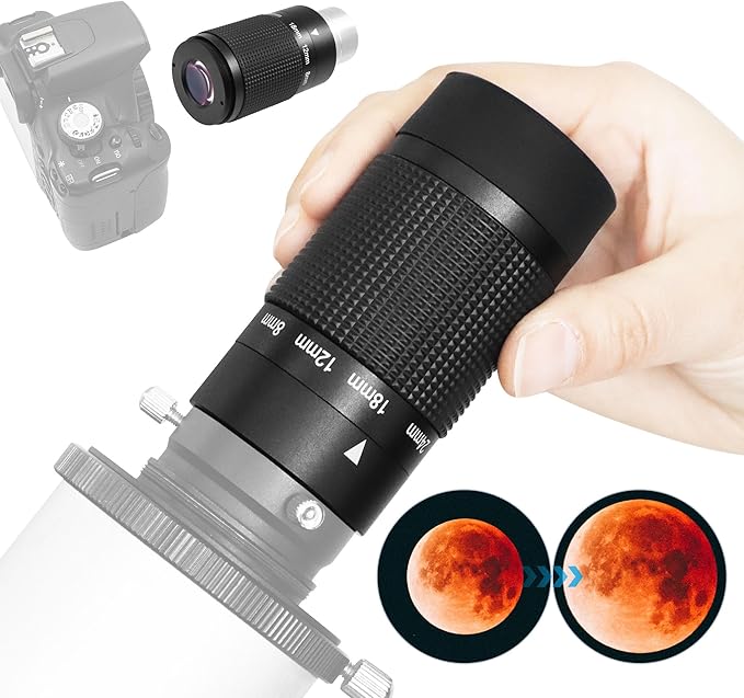Astromania Zoom Eyepiece for Telescope, 8-24mm Wide Field Zoom Eyepiece Variable Power Design with T Thread for Astrophotography, Compatible with Telescope That Accept Telescope Eyepiece 1.25 Inch