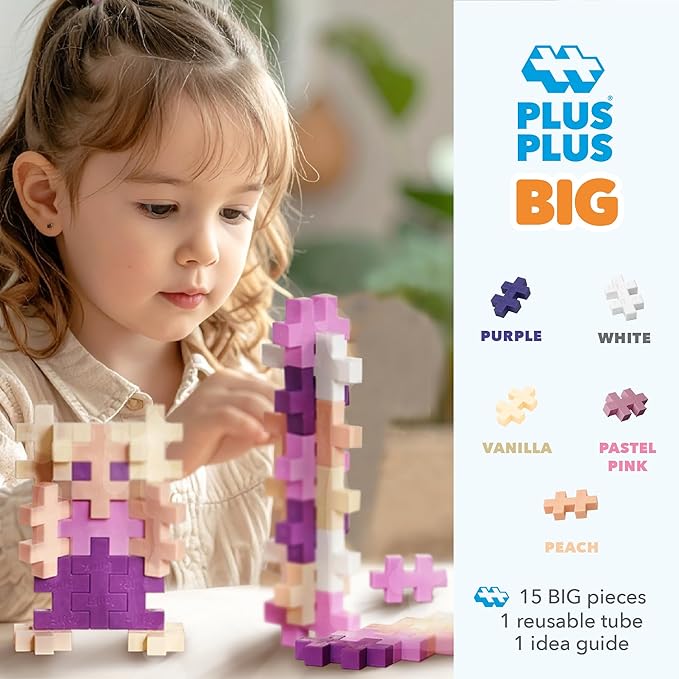 PLUS PLUS Big – 15 Piece Bloom Mix – Construction Building Stem/Steam Toy, Interlocking Large Puzzle Blocks for Toddlers and Preschool, Open Play Tube