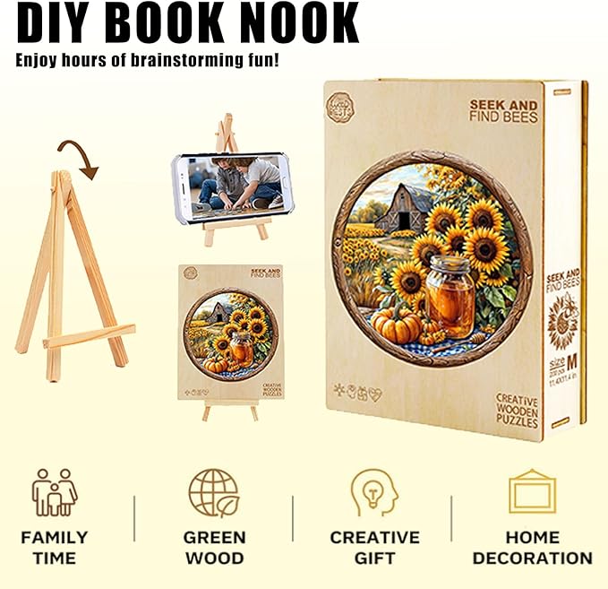 Wooden Puzzle for Adults-Sunflower Wooden Jigsaw Puzzles,Unique Shape Advanced Plant Jigsaw Puzzle for Adults and Kids,Best Gift,Challenge Wooden Jigsaw Puzzle.(L-13.4 * 13.4in-300pcs)