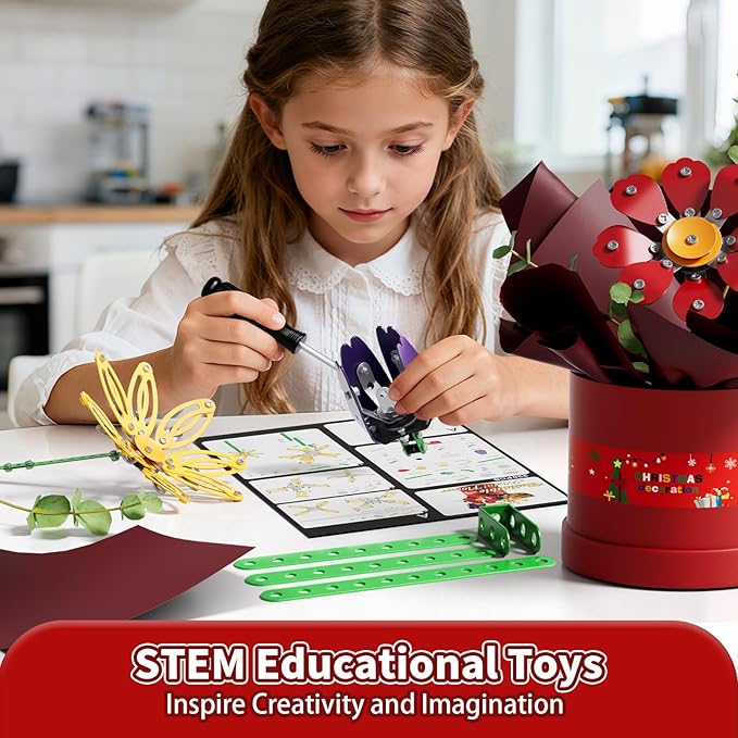 229Pcs Metal Flower Bouquet Kit, Flowers Garden Building Set Toys for Kids Ages 8-12, STEM Project Building Toy with Storage Box, Birthday for Girls 8 9 10 11 Years Old