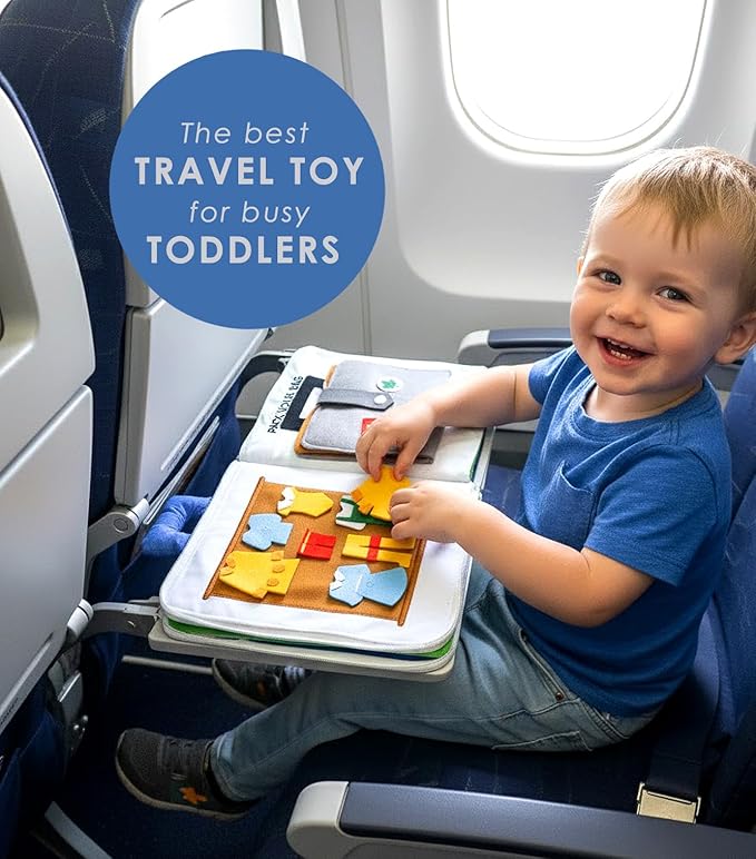 Curious Columbus Quiet Book – Away We Go Busy Book for Toddlers, Montessori Airplane Travel Toy for Preschool and Early Learning