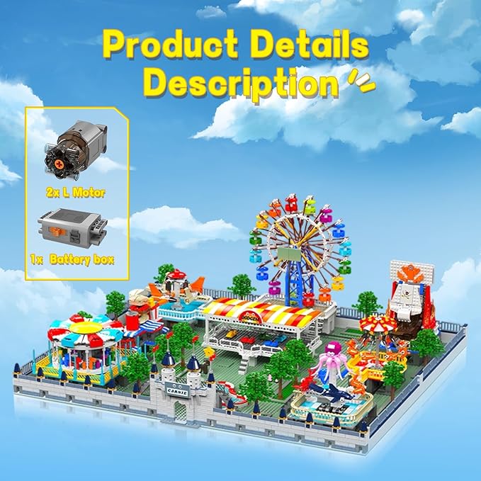 Sosuy Amusement Park Building Blocks Set, 5220+ Pcs with Motorized Ferris Wheel, Carnival Rides, and Funfair Architecture Model, STEM Toy for Boys Teen Kids Adults, for Kids 8+